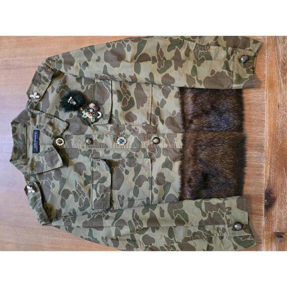 Zara Jackets & Blazers - Zara Camo Faux fur Embellished jacket size large